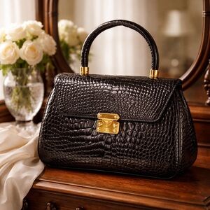 Elegant Black Crocodile Clutch
